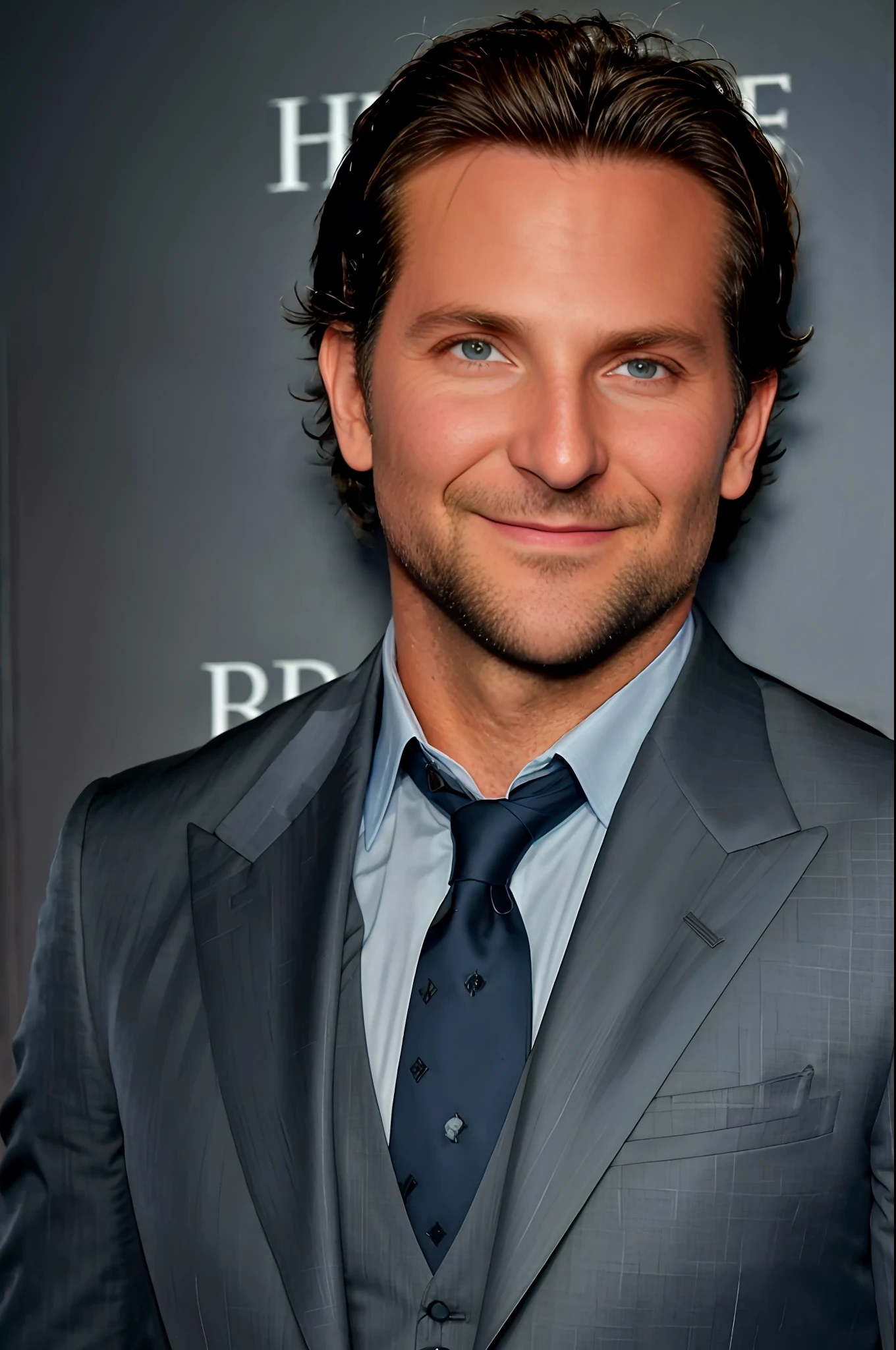 Bradley Cooper dressed in an Armani suit. high quality, photorealistic, 8k, detailed face, hyperdetailed