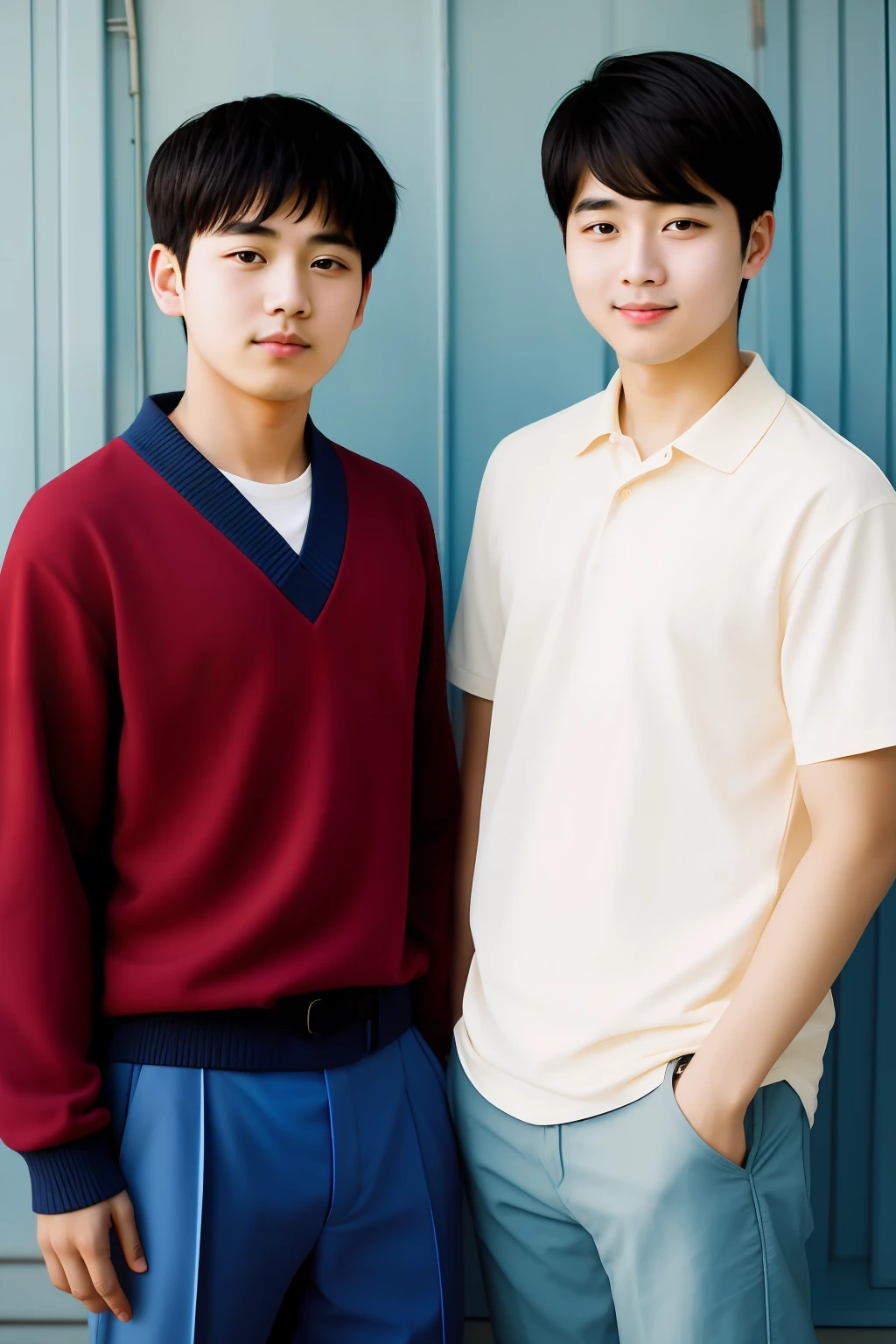 dois two young korean boys, portrait, brothers