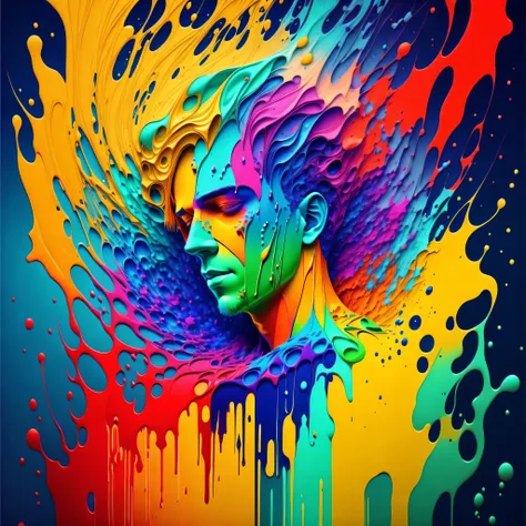 Colorful abstract art of paint forming a person, Romantic lighting, Sub ...