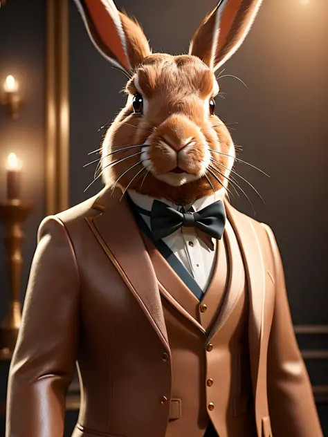(Best quality),(masterpiece),(ultra detailed),(high detailed),(extremely detailed),rabbit in a suit, vray, 8k, cinematic, photor...