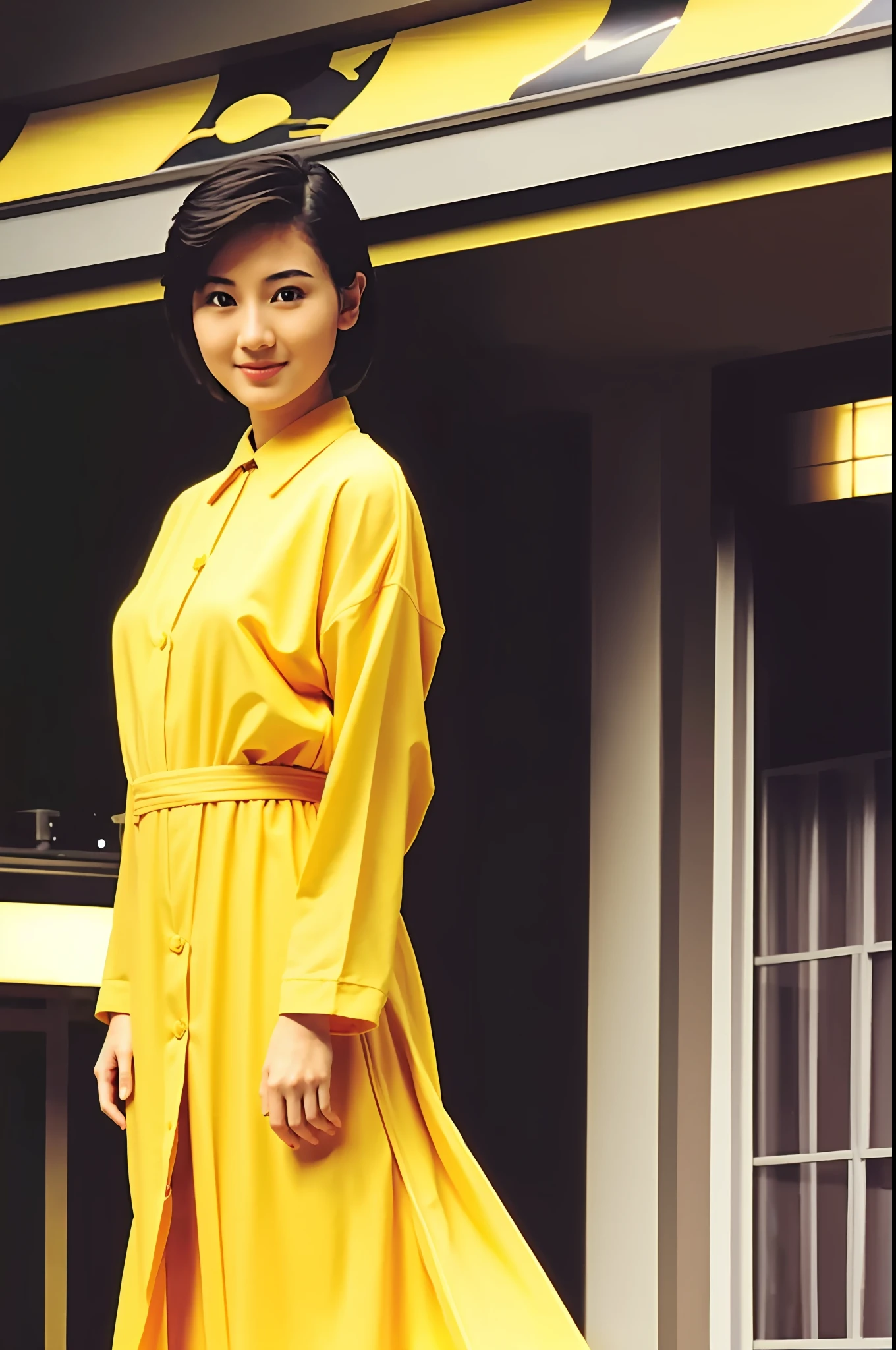 (hyper extreme detailed),(masterpeace),(hyper extreme),(photorealistic),CG,(colour:1.1), beautiful lighting,light from the front,solo,1girl, full body,  yuusaki_riko,orenge hair,short hair,messy hair,yellow eyes, China Dress