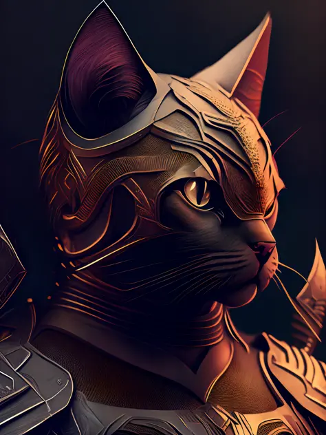 (realistic:1.3), poster,intricate details, ((cinematic light)), cat,hybrid,hyperealistic, scary, dark fantasy \(style\), detailed armor, detailed helmet