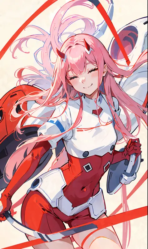 zero two \(darling in franxx\), darling in franxx, 1girl, bangs, bite, shadow, long hair, small breasts, large thighs, makeup, c...