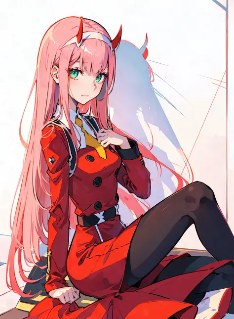 zero two \(darling in franxx\), darling in franxx, 1girl, bangs, bite, shadow, long hair, small breasts, large thighs, makeup, r...