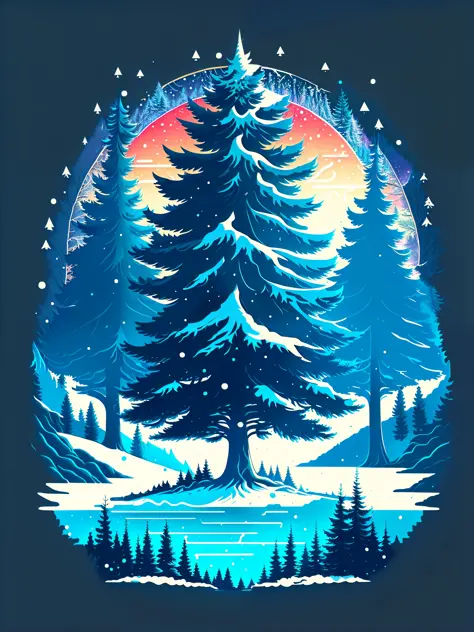 there is a picture of a snowy landscape with trees and a lake, beautiful pine tree landscape, winter concept art, winter forest,...