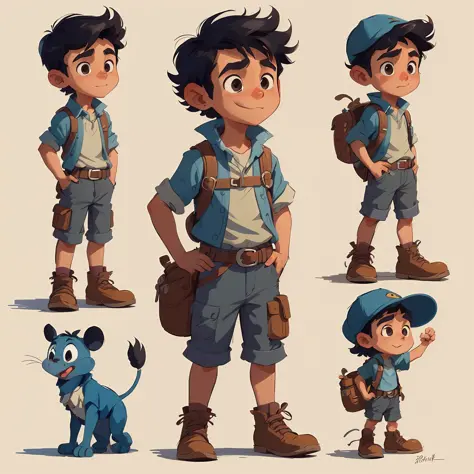 cartoon character of a boy with different poses and poses, cartoon concept art, very stylized character design, stylized charact...