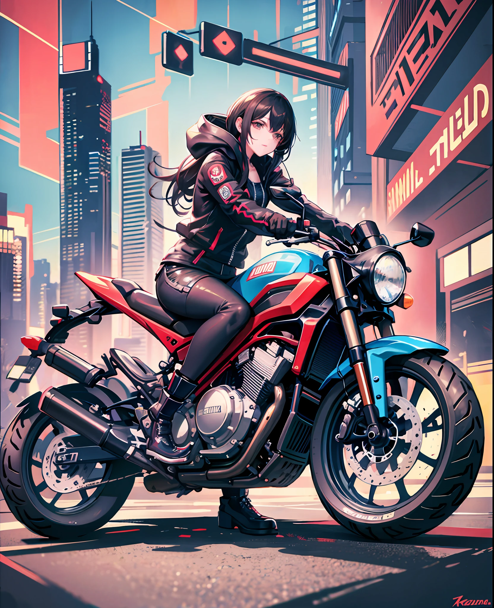 Teenager, Motorrad, cyberpunk