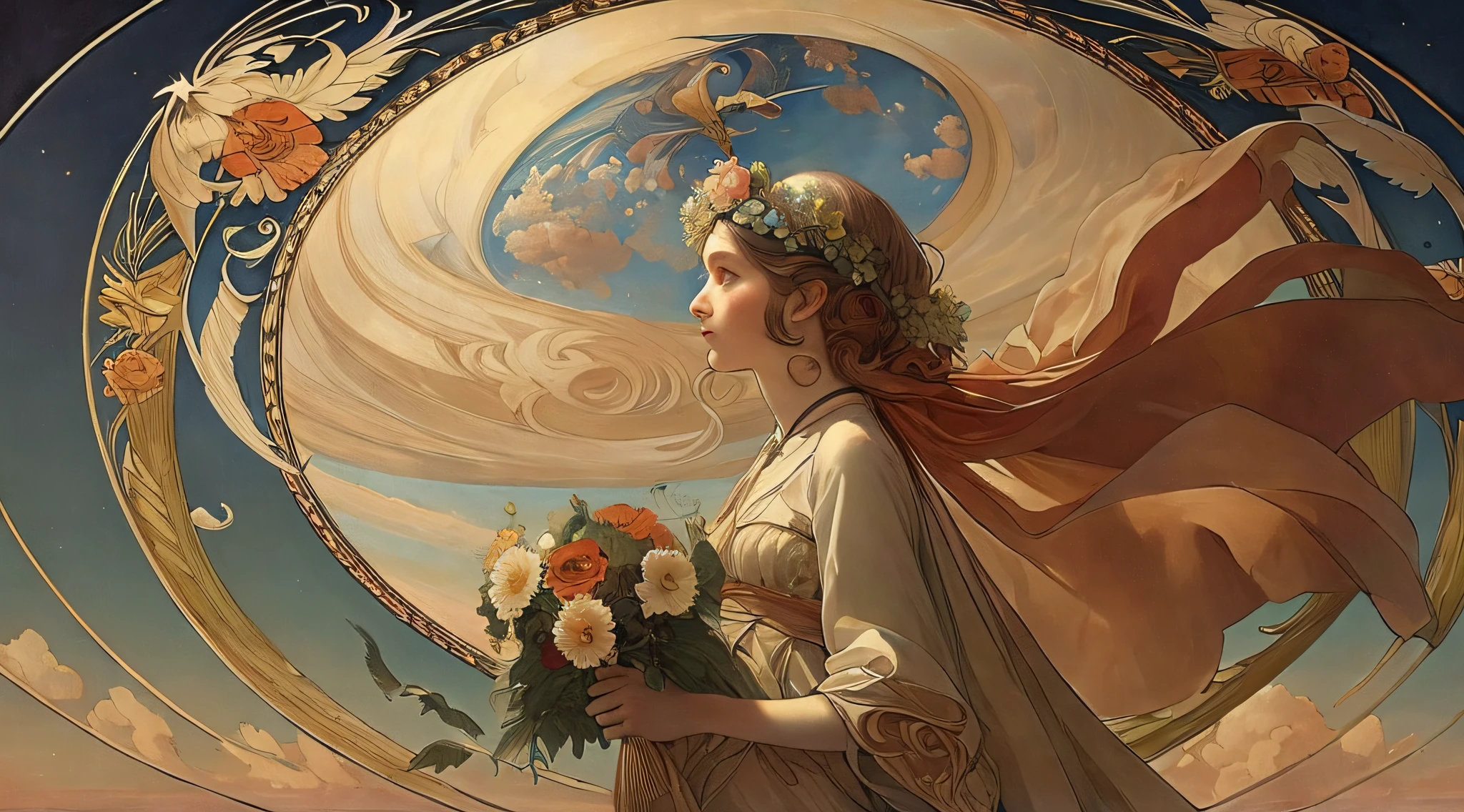 (meilleure qualité),(chef-d&#39;œuvre),(ultra détaillé),(très détaillé),(extrêmement détaillé),La vue la plus parfaite du ciel peinte par Alphonse Mucha et Peter Mohrbacher, photographie réaliste, ultra détaillé