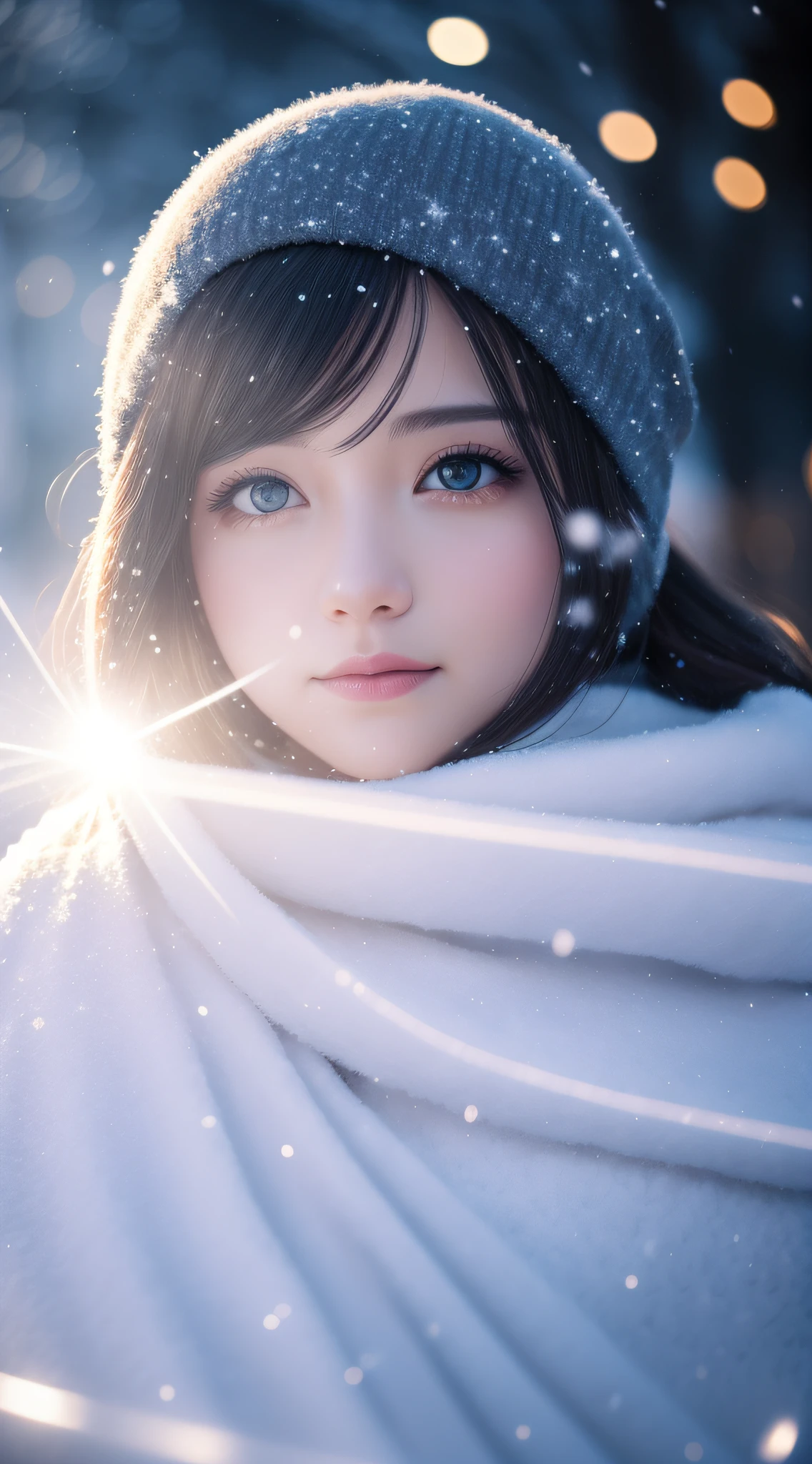 coldworld future lady snow winter aiartwork beautifulgirl beautifulwoman coldwinter snowing technology, depht-of-field, bokeh, (frontlighting:1.2), (backlighting:0.75), (fill light:0.9), bloom, (light sparkles:1.2), chromatic aberration, (lens flare:1.2),