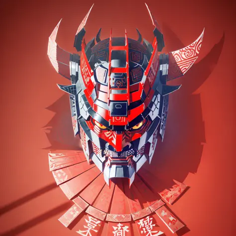 Optimus Prime ((Oni Hannya samurai mask with ancient Samurai Kabuto helmet)))), (((masterpiece))), best quality, ((Kirigami's Ja...