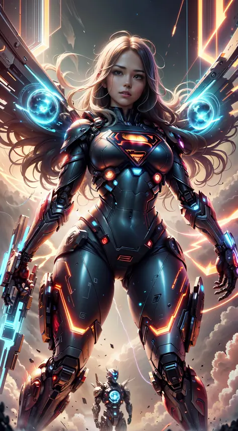 ((best quality)), ((supergirl's masterpiece)), (highly detailed:1.3), 3d, beautiful, (cyberpunk:1.2), in space, nebulous, holdin...