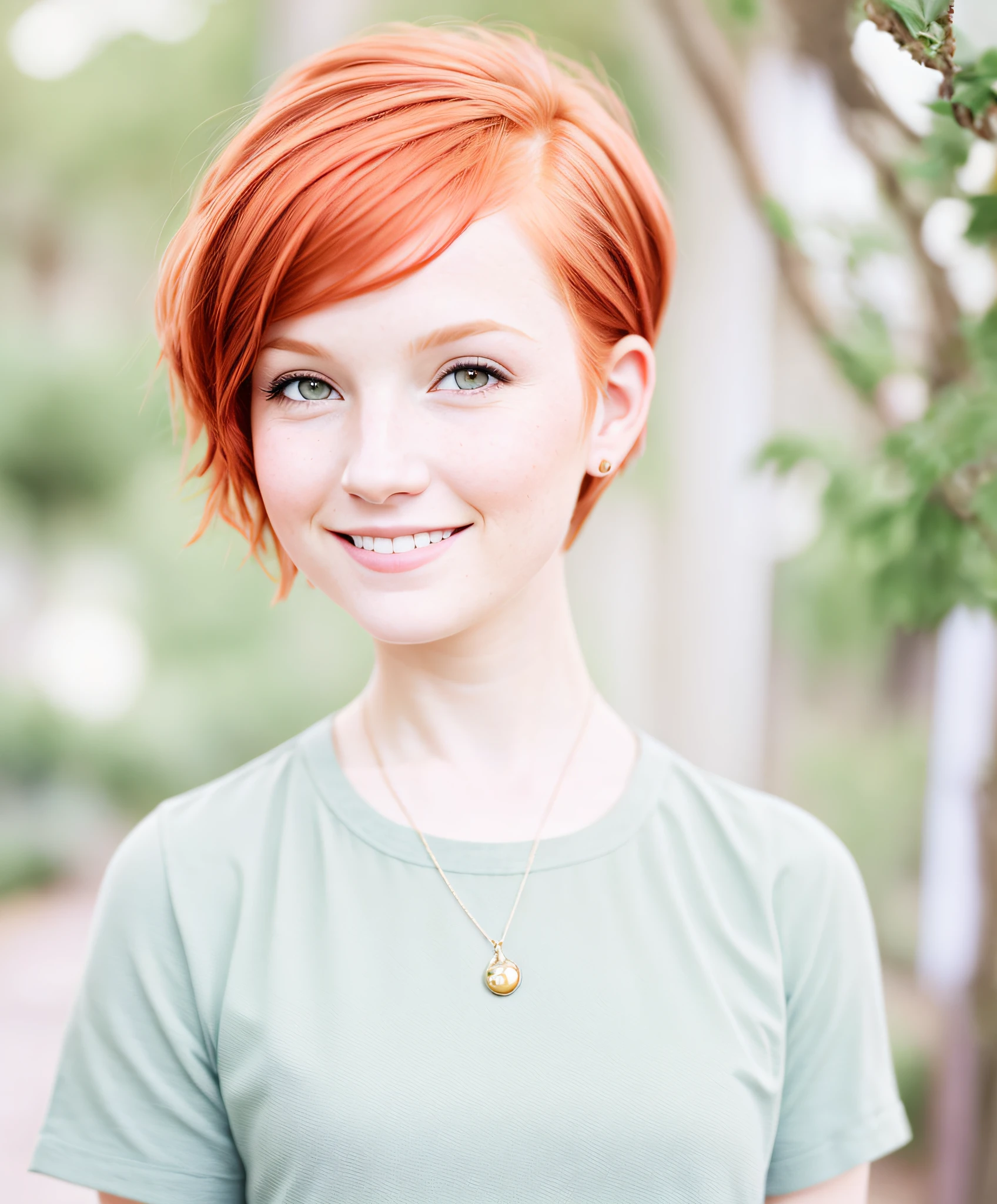 fille rousse high key, souriant, coupe de cheveux de lutin