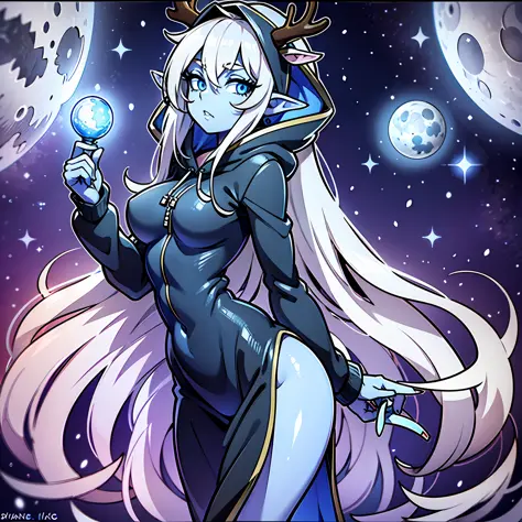 Elf ears, pointed ears, tight clothes, hood up, hood with antlers Mysterious, Enigmatic, Otherworldly, Solitary, Sage, Lunar bei...