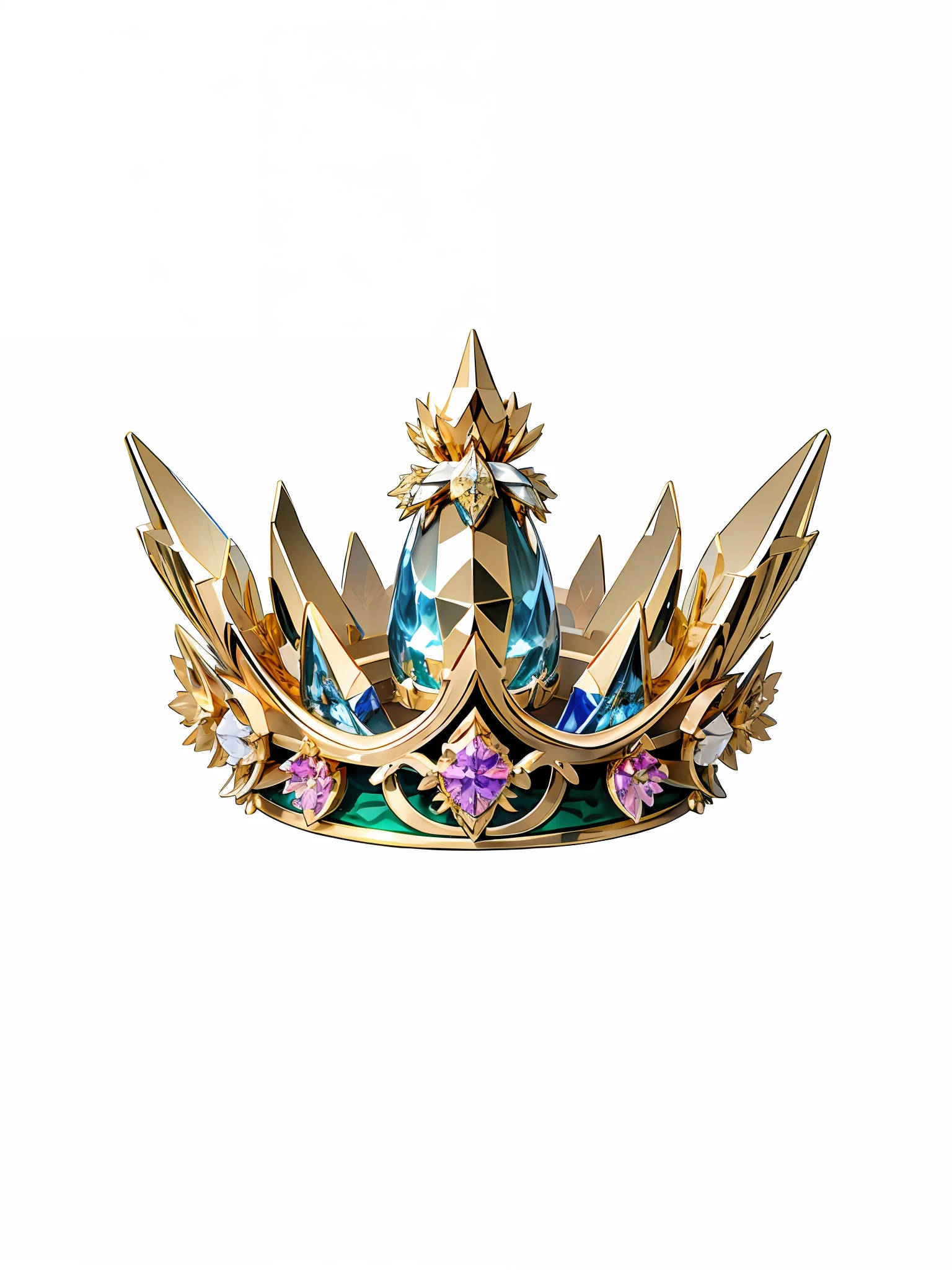 8k, (crown close-up), (((looking up))), with a gothic crown on white background, set with precious stones, gothic metal decoration, gold wings!! ,((((Elf Crown)))),(Game Crown)))),((Gold Crown)),((Left and Right Symmetrical Crown)),(Streamlined Crown)))),(Slender Crown)))), Gorgeous, Colorful, Intricate Metal Decoration, Ultra Realistic Fantasy Crown, White Laser Crown, Gold Wing Crown, Floating Crown, (Ray Tracing), ((Clean Background)), Crown, Crown, Giant Gold Crown, Jewel Tiara, Metal Crown --auto --s2