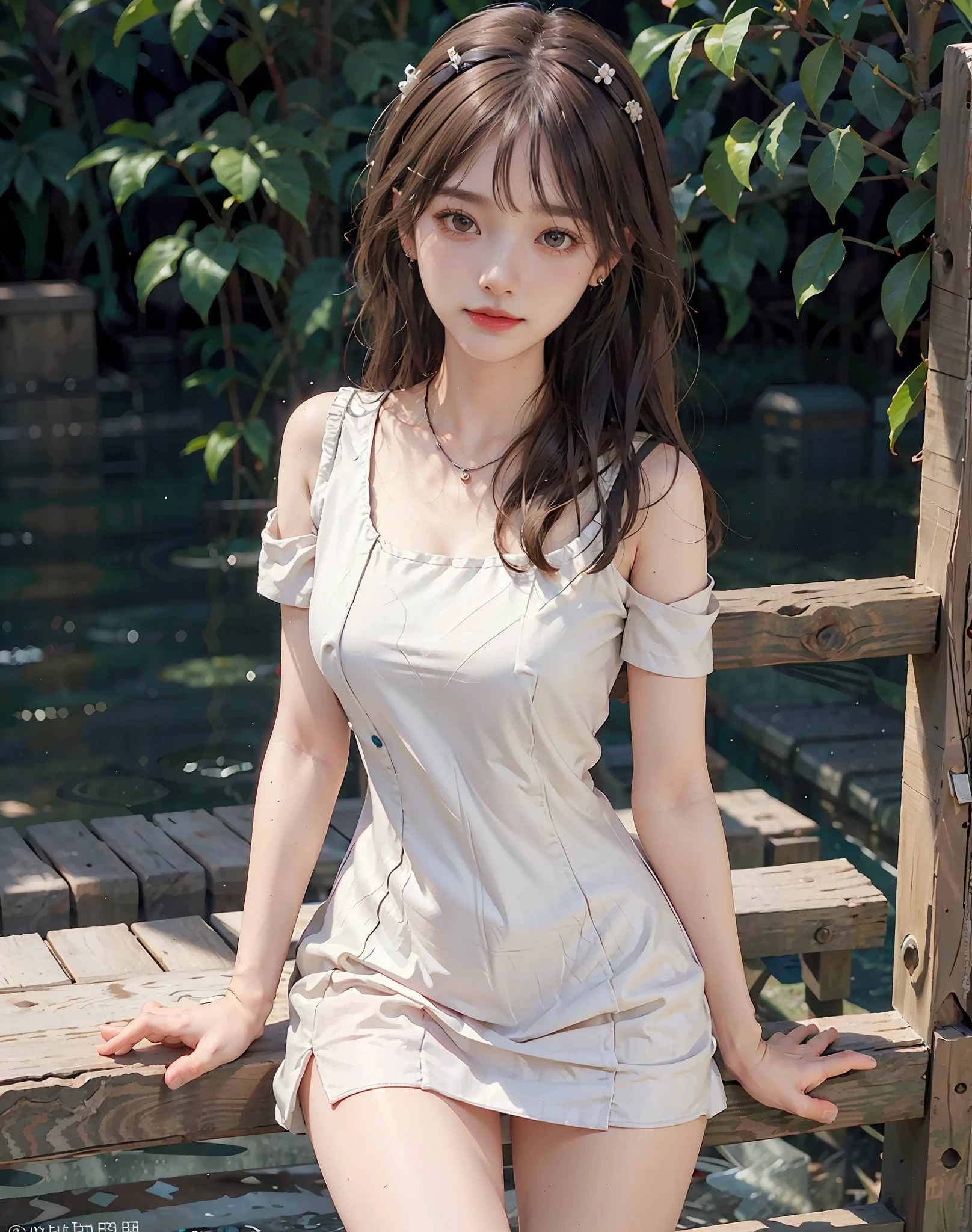 8k,(RAW photo),(best quality), (photo-realistic:1.4),realistic skin texture 1girl,Cute,Double eyelid,bangs,full body,,Thin leg,(Slender figure),slim,smile,headgear,earrings,necklace,looking at looking at viewer,face focus,depth of field,club ,(Bust Up Shot:1),Bokeh,,