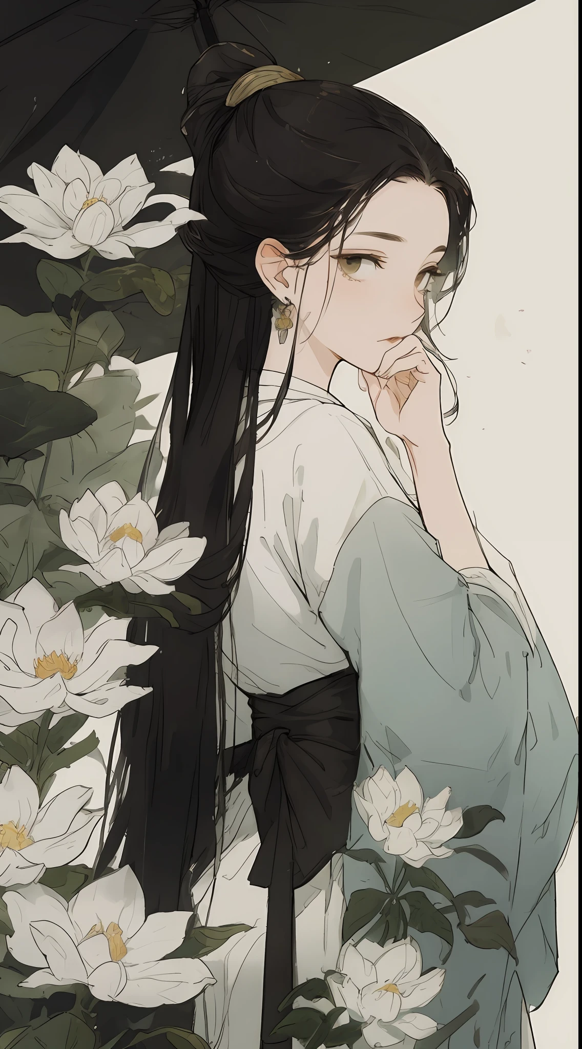 a girl, ancient chinese clothing, full body, sunlight, clear face, clean white background flowers, masterpiece, super detail, epic composition, ultra hd, high quality, extremely detailed, official art, uniform 8k wallpaper, super detail, 32k