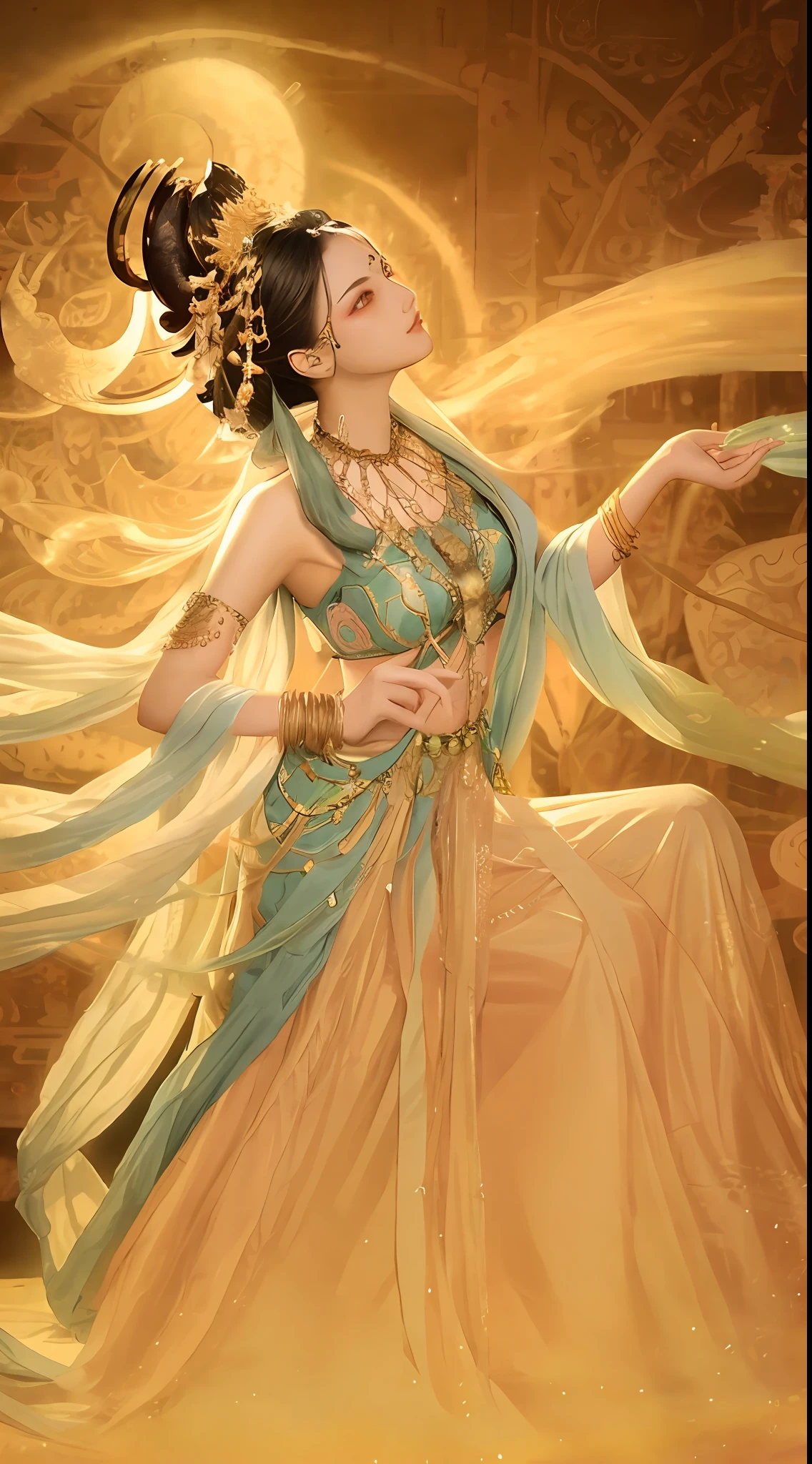 modelshoot style, (very detailed CG unified 8k wallpaper), full body photo of the most beautiful artwork in the world, (Indian princess) wearing armor, delicate silk clothes, Arabic silk turban, magic, an ancient Indian castle detail background, HDR, photorealistic painting by Ed Blinkey, Atey Ghailan, Studio Ghibli, Jeremy Mann, Greg Manchess, Antonio Moro Photorealistic painting, trends on ArtStation, trends on CGSociety, complex, highly detailed, sharp-focused, dramatic, photorealistic painting art by midjourney and Greg Rutkowski