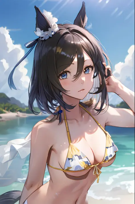anime girl in a bikini posing on the beach with a cat ears, guweiz, detailed digital anime art, extremely detailed artgerm, rin, guweiz on pixiv artstation, artwork in the style of guweiz, smooth anime cg art, guweiz on artstation pixiv, makoto shinkai and...