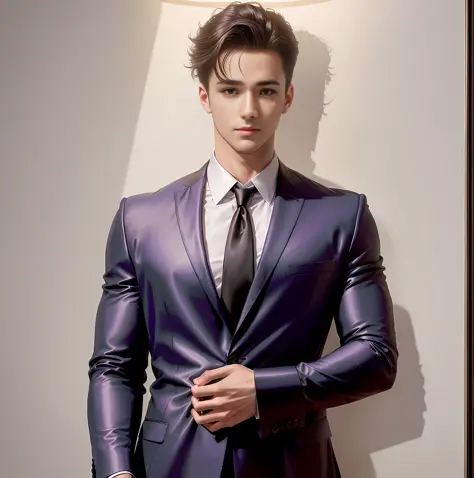 (wallpaper) HD gorgeous, Arad man (1) wearing purple fancy business suit, tie emphasizes elegance, (character characteristics em...