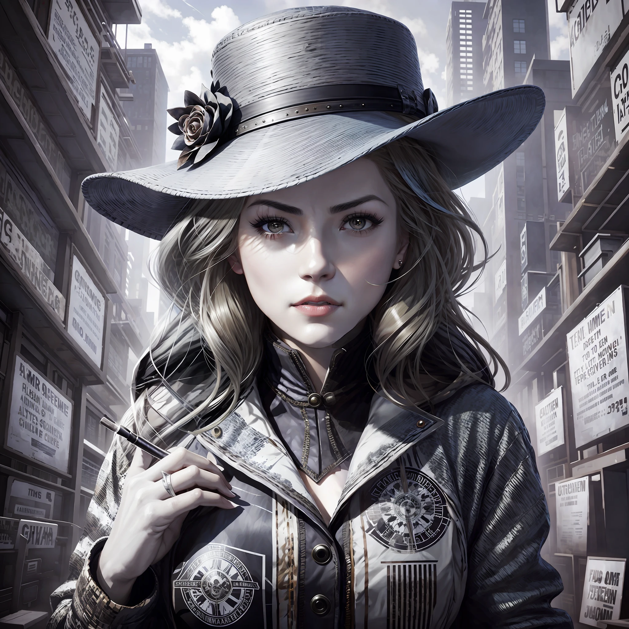 there is a woman in a hat and jacket holding a cigarette, artgerm and j. dickenson, artgerm. anime illustration, artgerm portrait, artgerm detailed, artgerm. high detail, neoartcore and charlie bowater, extremely detailed artgerm, graphic artist artgerm, artgerm and tom bagshaw