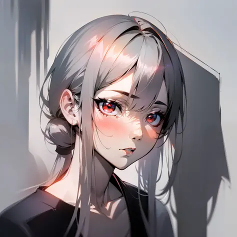 (Japanese anime, slender, glossy, light and shadow, shadow, tsundere style), best image quality, silver hairstyle, red eyes, whi...