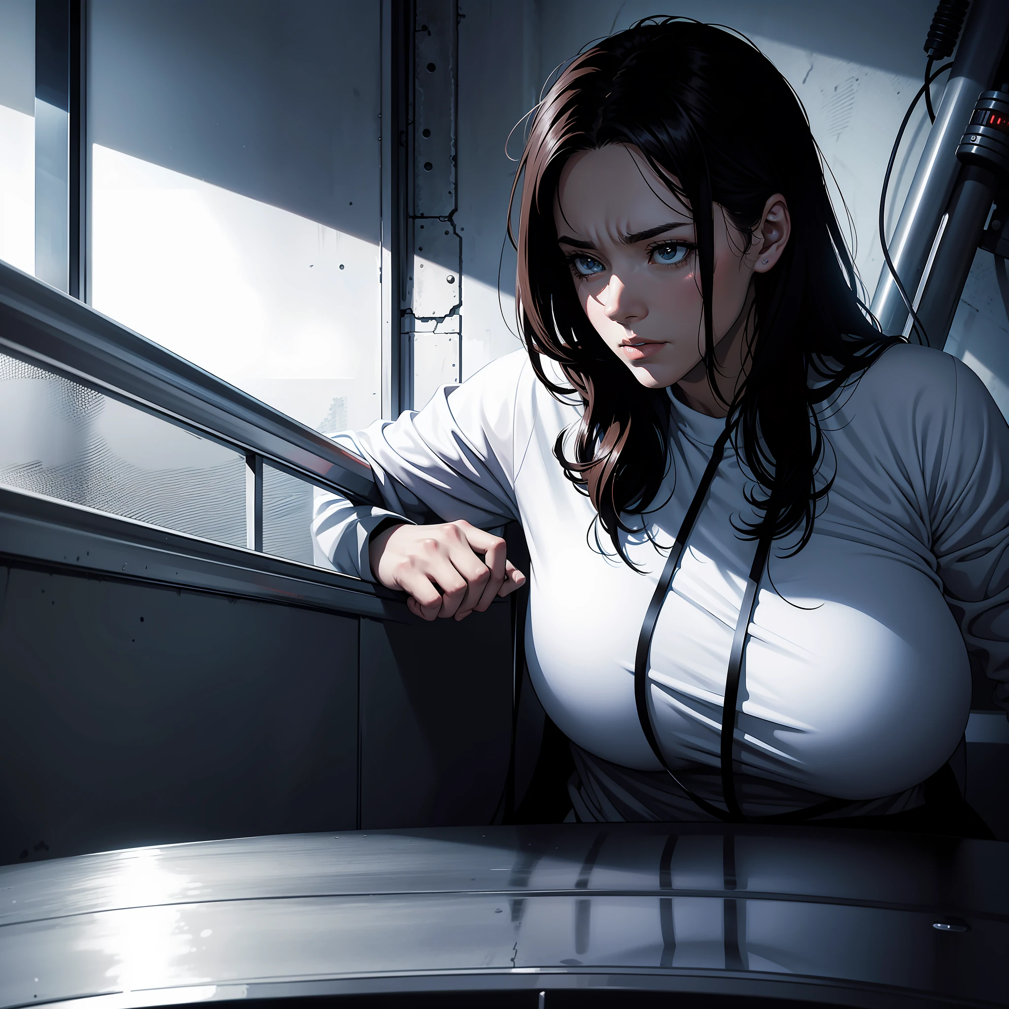 There is a woman that is looking at something in the mirror SeaArt AI