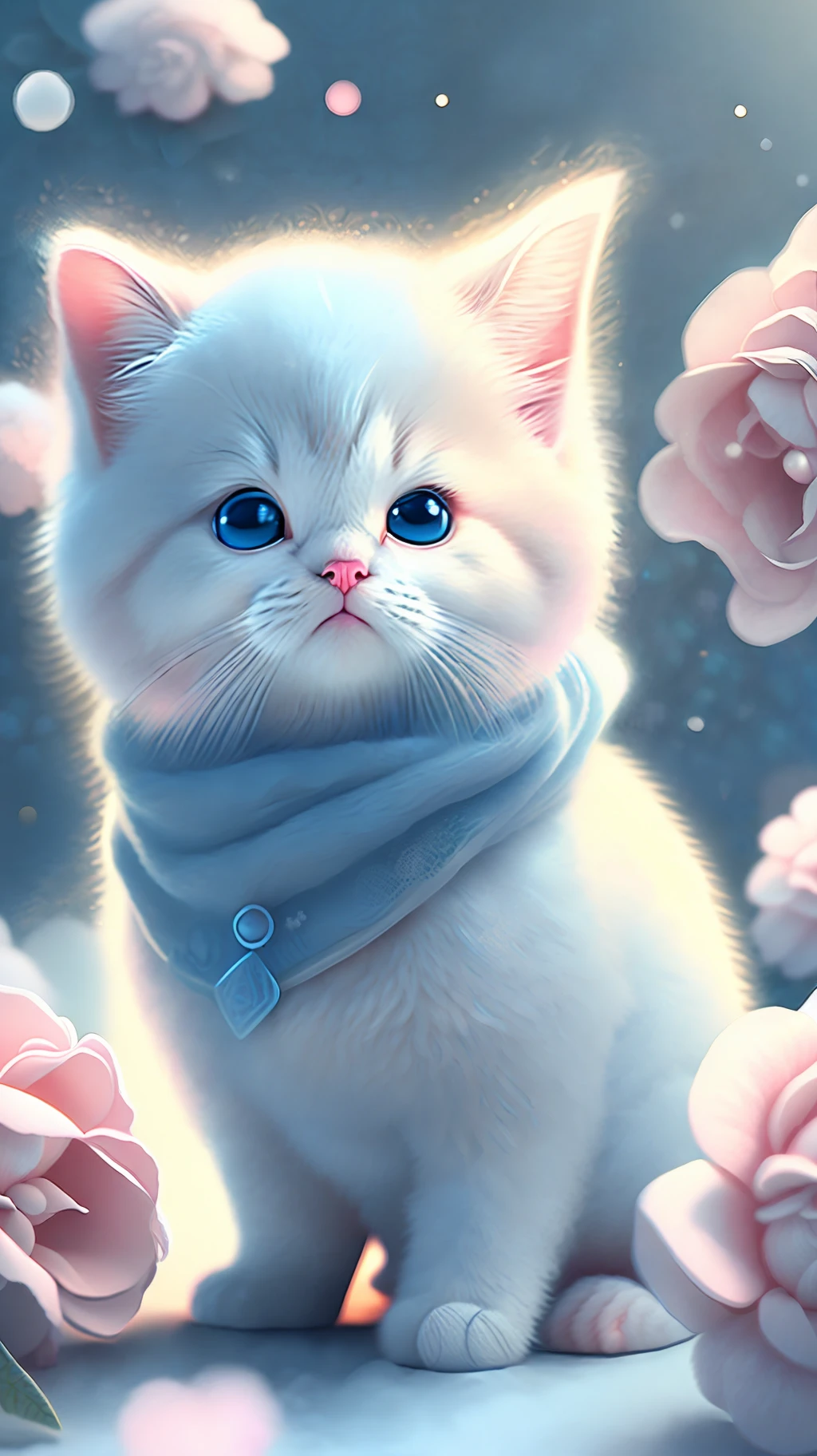 Nesta arte CG ultra-detalhada, gatinhos fofos cercados por rosas etéreas, rirter, melhor qualidade, alta resolução, Detalhes intrincados, fantasia, animais fofos, bocas abertas, rir!!