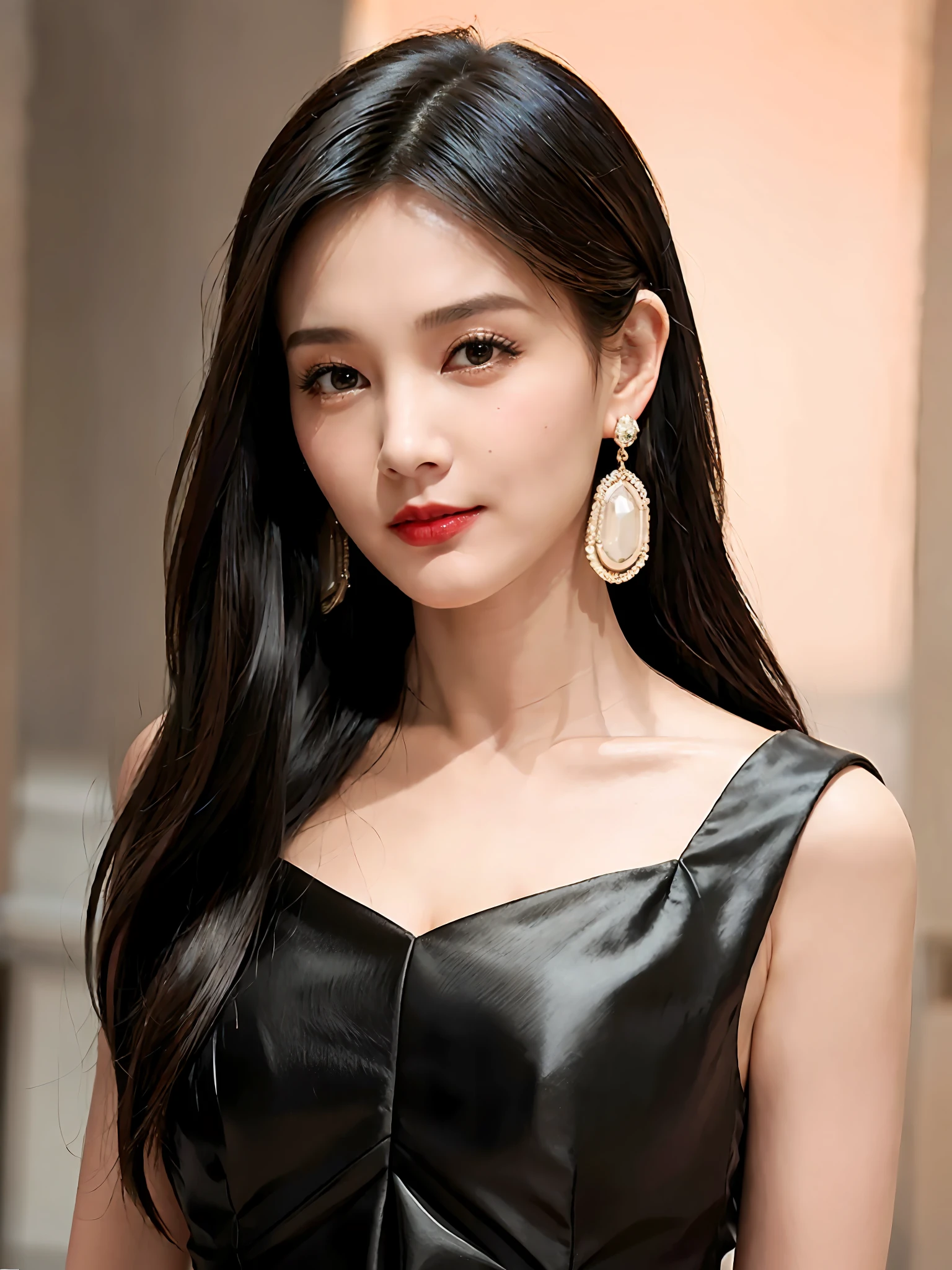 jewelry, solo, earrings, necklace, black hair, smile, single hair bun, (formal dress:1.6), realistic, hair bun, bracelet, grin, ulzzang-6500v1.1, (original: 1.2), (realistic: 1.3) , beautiful girl with beautiful details, extremely detailed eyes and face, eyes with beautiful details, absurd, incredibly absurd, huge file size, ultra detail, high resolution, ultra detailed, best quality, masterpiece, illustration, ultra detailed and beautiful, ultra detailed, CG, unity, 8k wallpaper, amazing, fine Detail, masterpiece, top quality, official art, extremely detailed CG unity 8k wallpaper, cinematic lighting, (perfect shiny skin:0.6), slim and smooth lines, (floating), (small breasts:1),  earrings,