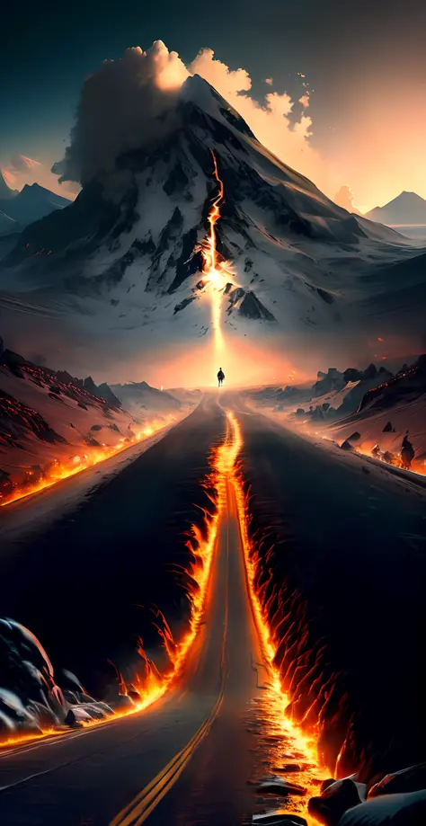 Icy road on lava planet, 8K stunning artwork, 8K HD wallpaper digital art, amazing wallpapers, 4K highly detailed digital art, c...