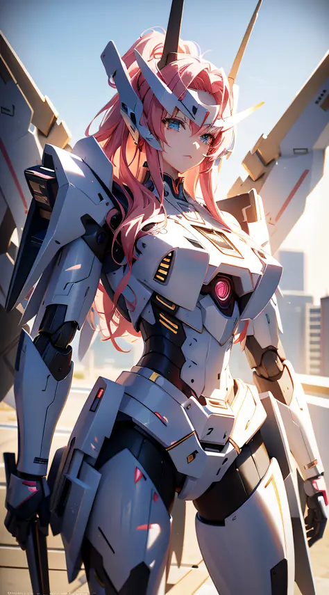 There is a large robot standing on the platform with female mecha, best anime 4k konachan wallpaper, detailed digital anime art,...