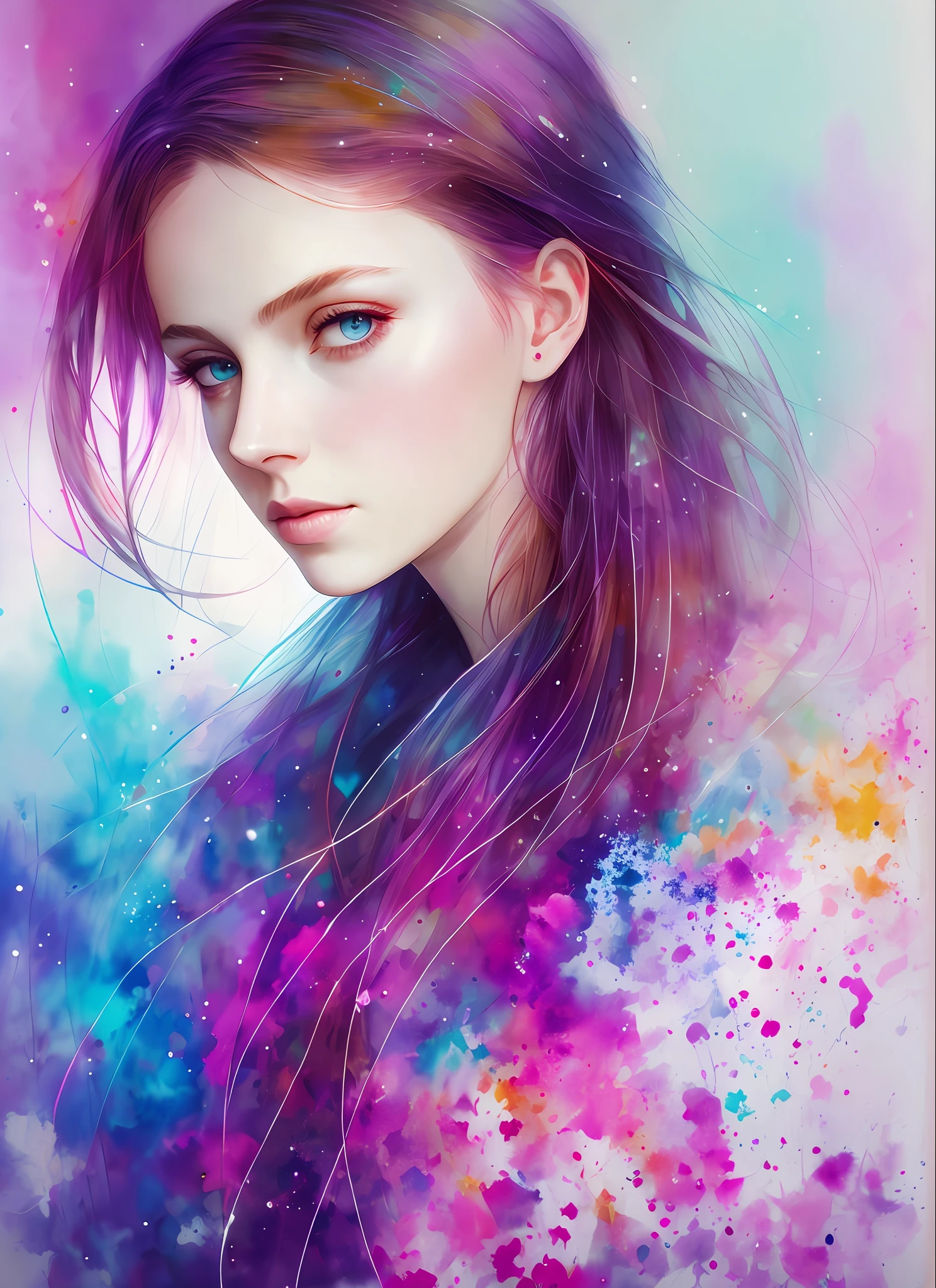 A painting of a woman with long hair and blue eyes - SeaArt AI