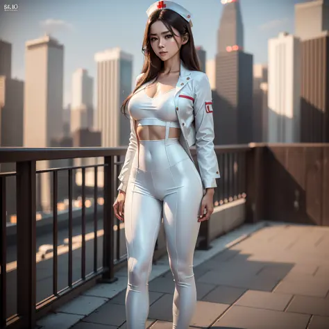 ((Realistic lighting, Best quality, 8K, Masterpiece: 1.3)), Clear focus: 1.2, 1 female nurse, Perfect body beauty: 1.4, Slim abs...