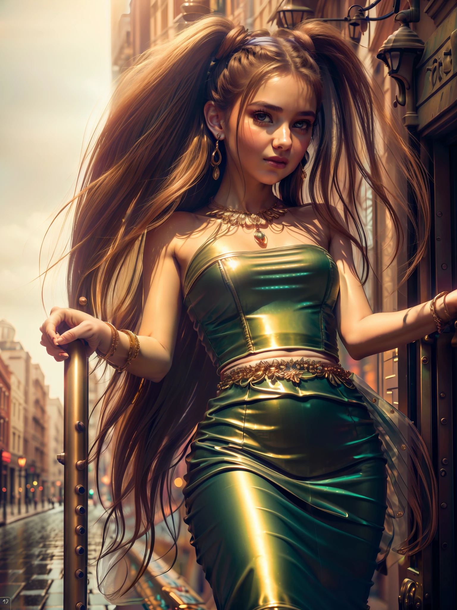 (standing in a dark street),(road light),(low-key lighting),(night),Random posture, (An extremely delicate and beautiful work), (masterpiece), 1girl, a girl in a white dress, highly detailed, waist leaking, ponytail contorted, charming expression, beautiful and clear eyes, green eye pupil, delicate necklace, delicate earrings, fairy ears, simple blurred background, extreme detail description, beautiful, charming, ultra-fine painting, delicate face, delicate figure, Fine collarbones, lovely lips, beautiful breasts, soft behind, mix4,(8k, RAW photo, best quality, masterpiece:1.2), (realistic, photo-realistic:1.37),1girl,cute,cityscape, night, rain, wet, professional lighting, photon mapping, radiosity, physically-based rendering,
