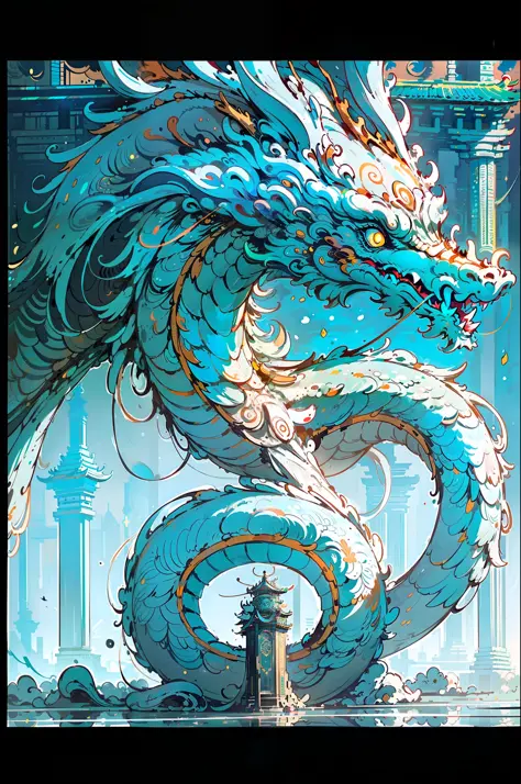 (masterpiece, best_quality, ultra-detailed, immaculate:1.3), epic, illustration, (long:1.2), eastern dragon, "the Dystopian Temple, Luminescent"