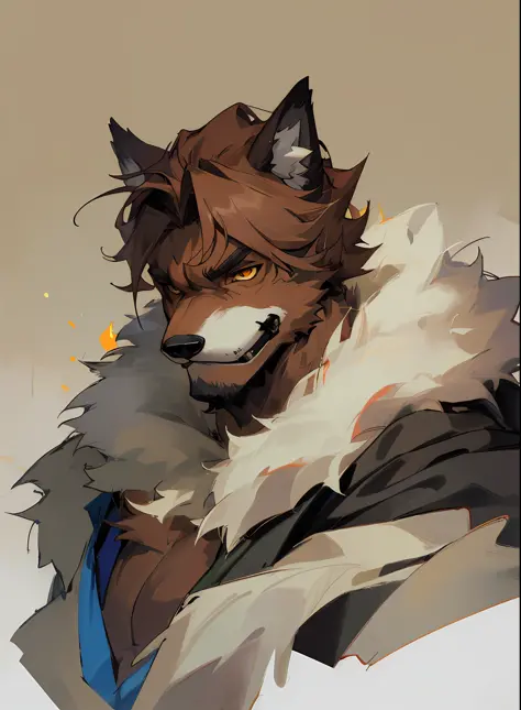 man with a dog mask on his head, brown fur, caramel, drooping ears, closed expression, a character portrait inspired by Caspar Wolf, trend in deviantart, furry art, furry chest, furry fursona, furry character, furry body, furry neck a