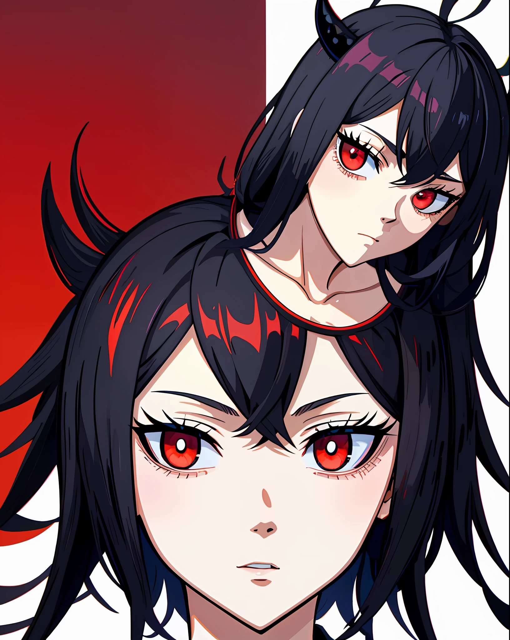 1بنت, نيرو بلاك كلوفر, Mفيoi Ryuuko, يبحث_في_مشاهد, وجه محايد, إضاءة الاستوديو, يسلط الضوء, عيون مفصلة, بنت, عيون حمراء, قرون شيطان سوداء صغيرة, نمط البرسيم الأسود, تحفة, شفرة مقص, شعر أبيض, شعر احمر, شعر أسود, multicoloشعر احمر