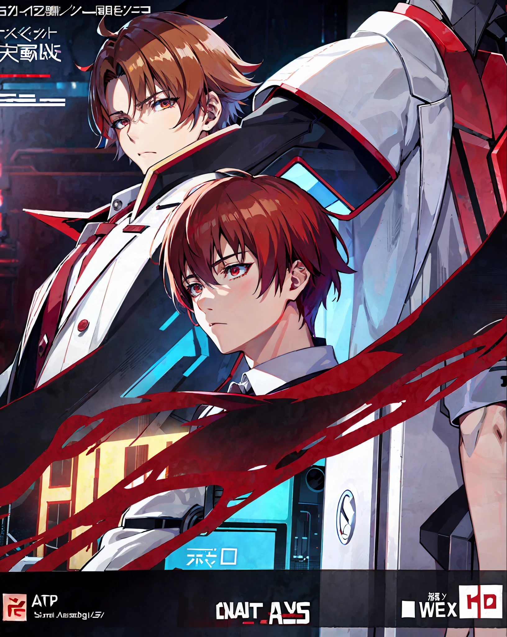 anime character in white coat and red tie standing in front of a circuit board, digital cyberpunk anime!!, symmetry!! portrait of cyborg, anime robotic mixed with organic, modern sci-fi anime, modern cyberpunk anime, ufotable art style, cyber style, (cybernetic), cybernetic wallpaper, anime cyberpunk, symmetry!! concept art, very modern anime style