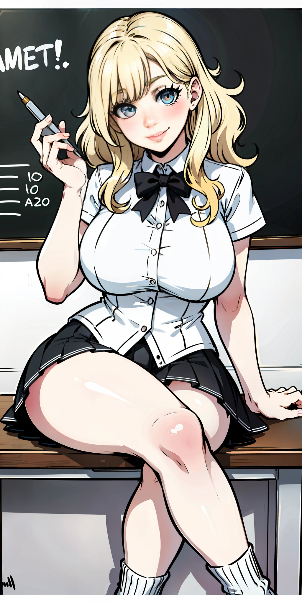 A cartoon picture of a woman in a school uniform smoking a cigarette -  SeaArt AI