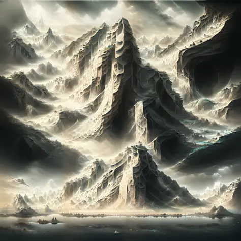 there is a digital painting of a mountain with a waterfall, symmetrical epic fantasy art, organic matte painting, most epic land...