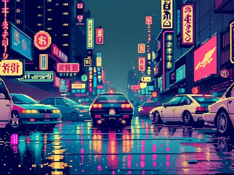 (bokeh effect), (dynamic angle), ((masterpiece)), (streets of tokyo), (zebracross), (raining), (night), empty city, dark, (neon)...