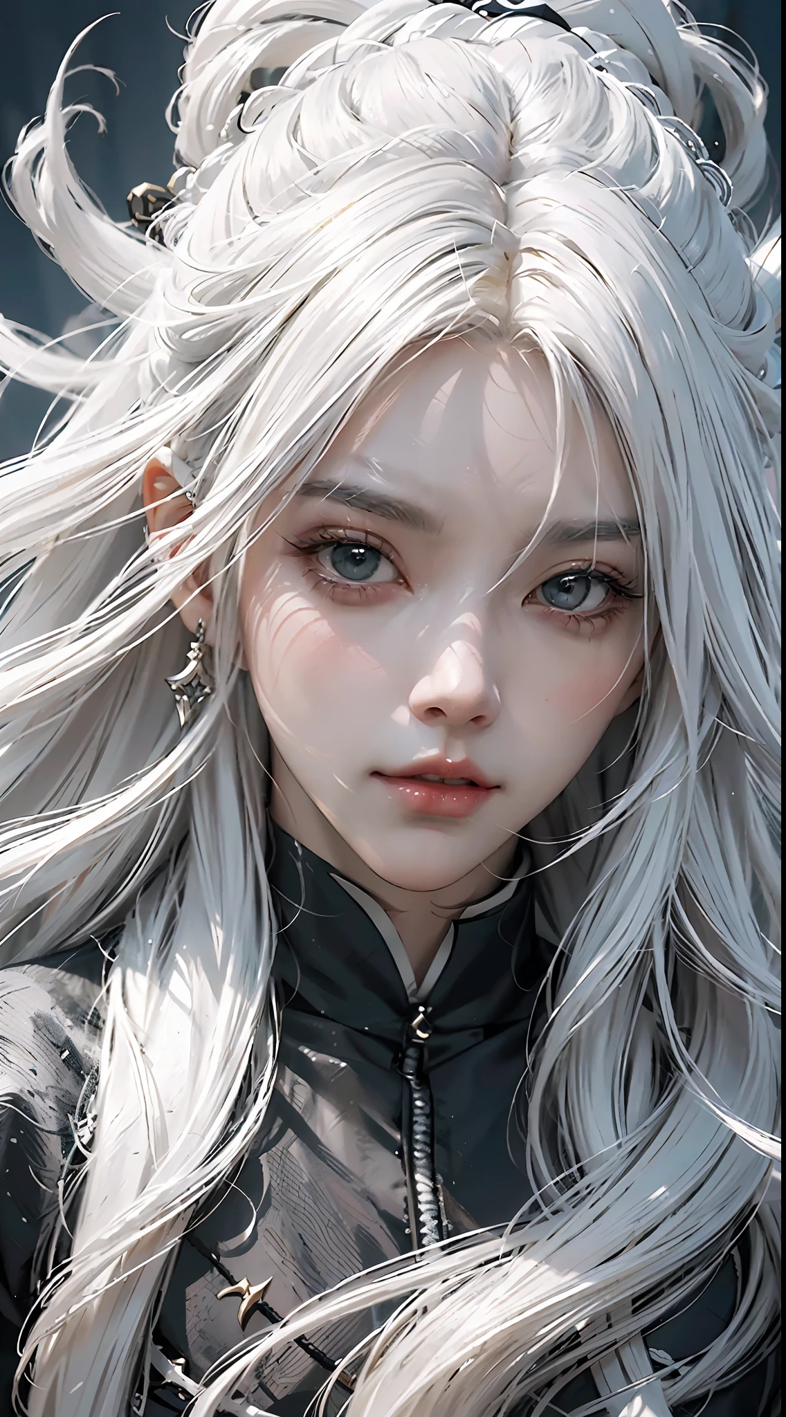 a close up of a person with white hair and a sword, white haired deity, with white long hair, with long white hair, artwork in the style of guweiz, white haired, guweiz, handsome guy in demon slayer art, beautiful character painting, by Yang J, white-haired, guweiz on pixiv artstation, anime character