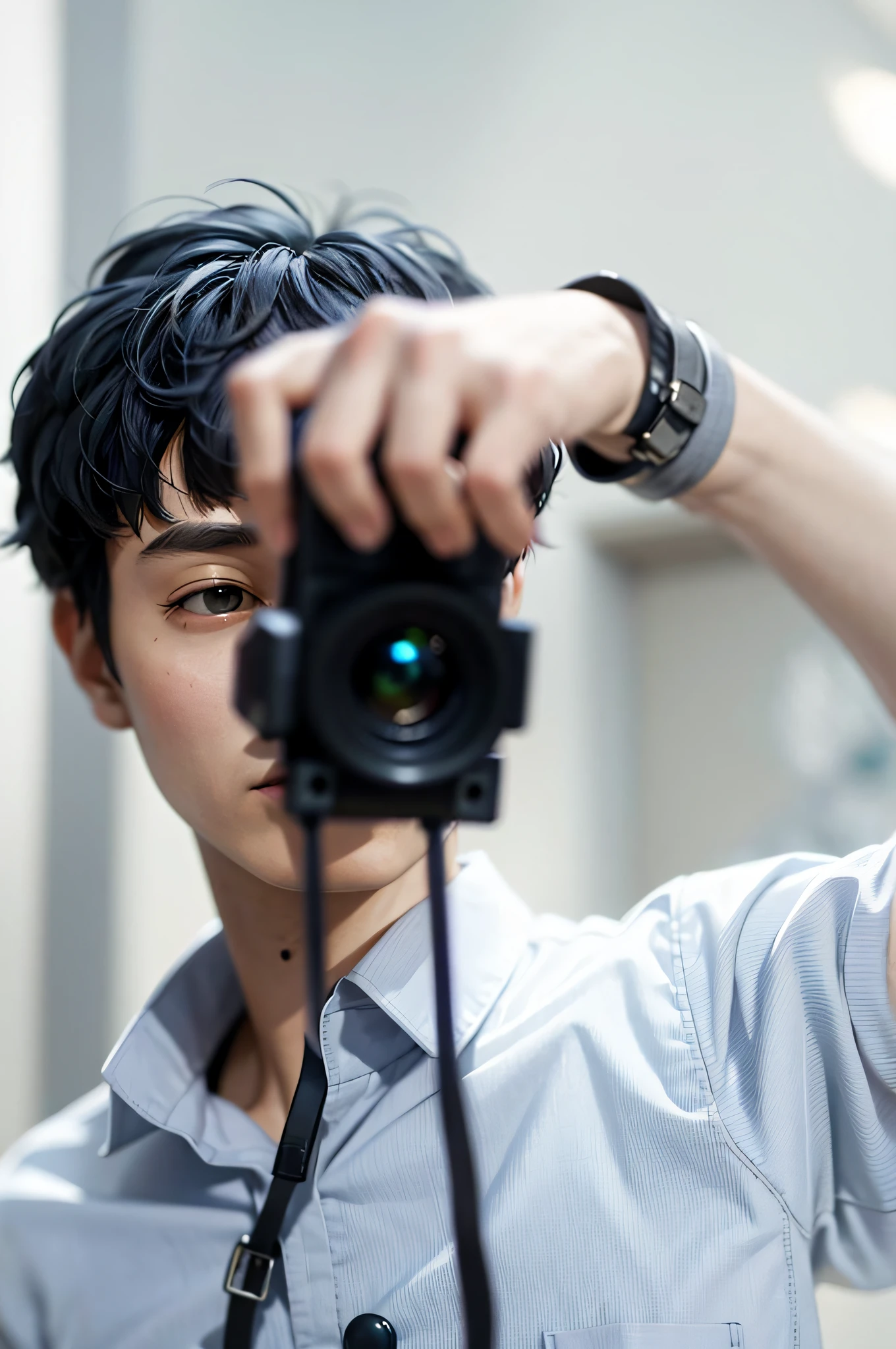 There is a man holding a camera to take a picture, avatar avatar, Potet photo avatar, inspired by Kim Eun-hwan, Kim Do-young, Ren Yihao, [realistic photography], Chen Xintong, Cheng Yanjun, Li Zixin