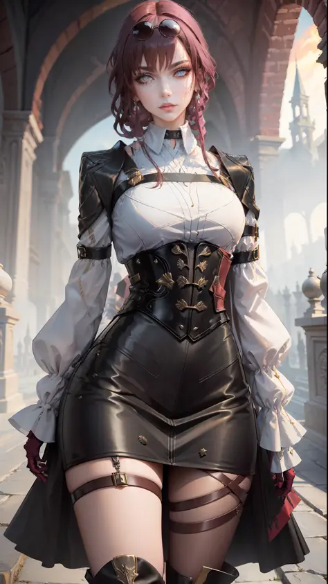 ((Best quality)), ((masterpiece)), (highly detailed:1.3),a woman long hair, bangs, leather corset, black lipstick gloves grotes,...