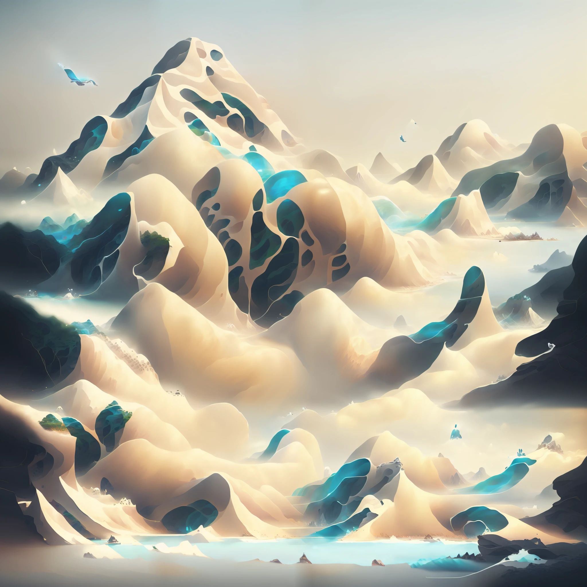 there is a digital painting of a mountain with a waterfall, symmetrical epic fantasy art, organic matte painting, most epic landscape, matte digital painting, illustration matte painting, surreal concept art, matte painting ”, matte painting”, dramatic concept art, epic fantasy digital art style, floating mountains, detailed fantasy digital art, dreamlike digital painting, fractal landscape, alien waterfall