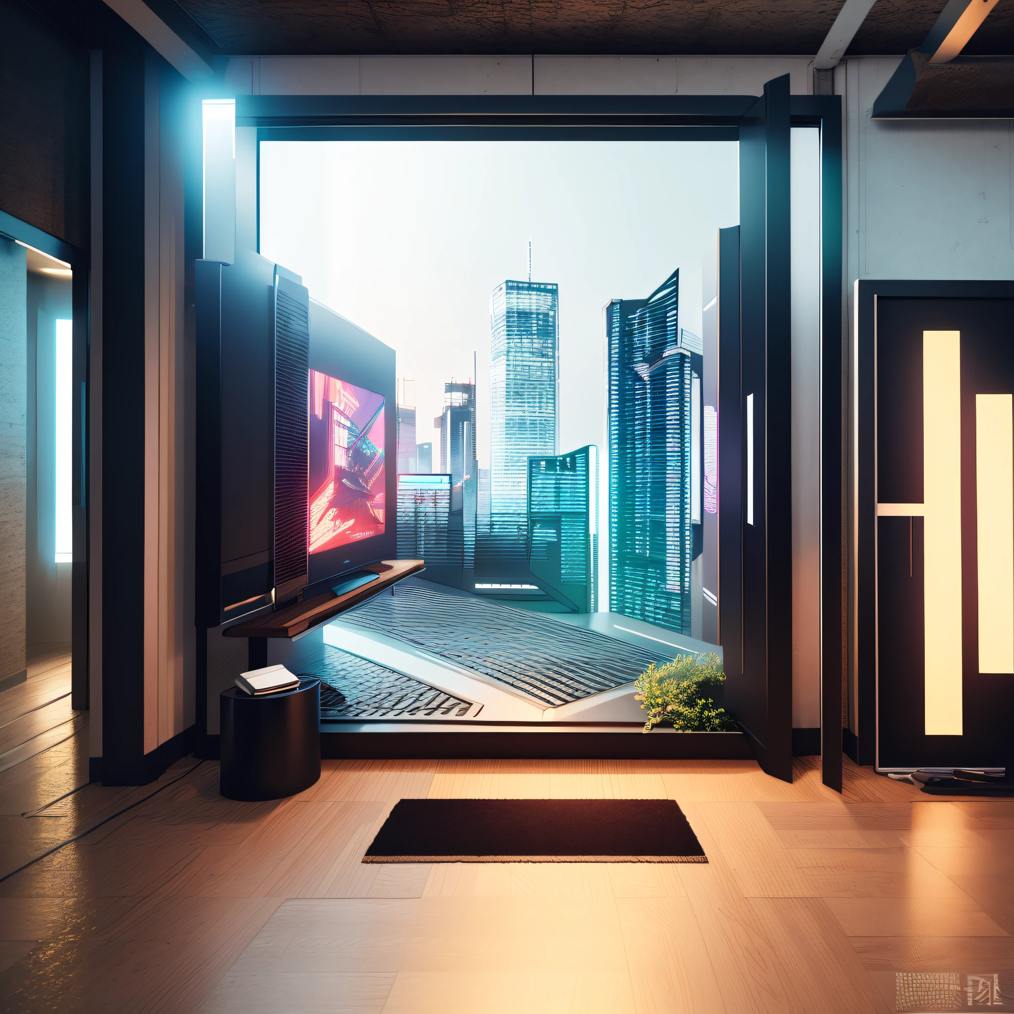 ((master piece)),best quality, (8k, best quality, masterpiece:1.2), ultra-detailed, illustration, small_scene, 3D_scene, indoor, cyberpunk,