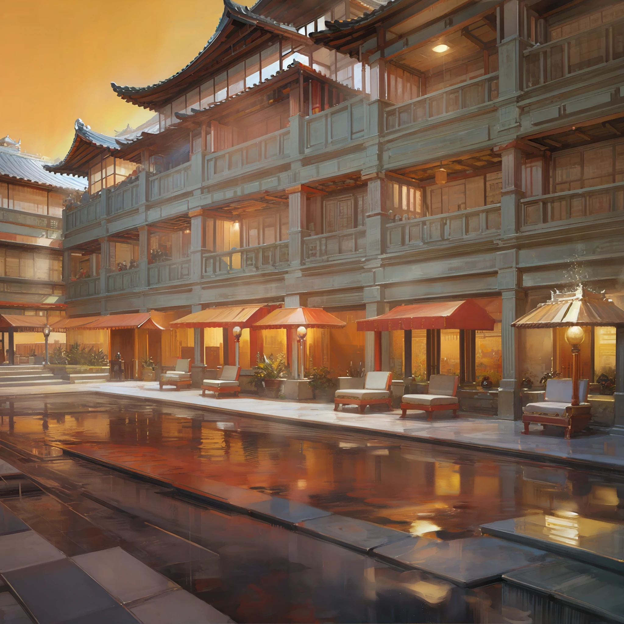 Hotel building Journey to the West themed packaging hotel authentic cinematic --auto --s2