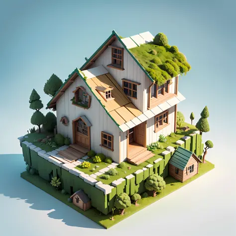 sometric house, pure white background, (isometric 3D), (masterpiece), (very detailed CG unity 8k wallpaper), (best quality), (best illustration), (best shadow), a cute, mossy radish hut, octane rendering, ray tracing, ultra-detailed --auto --s2