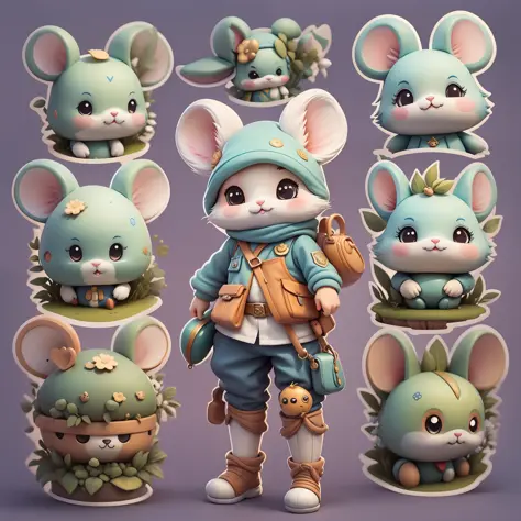 "Imaginative concept art of a cute creature inspired by Lora, with the appearance of a mouse and dressed as a policeman. (CuteCreatures tag weighted at 0.9)", clipart, 5 in one
