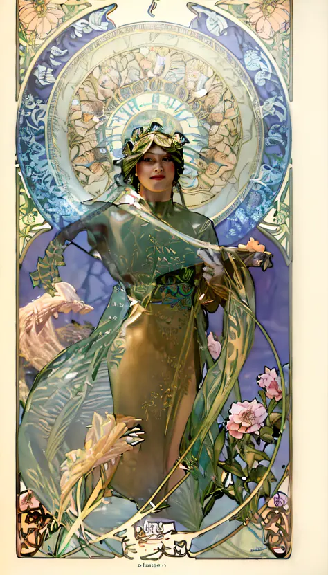 arafed woman with a clock and roses in her hair, mucha style 4k, mucha. art nouveau. gloomhaven, artgerm mucha, alphonse mucha style, beeple and alphonse mucha, art of edouard bisson, alphonse mucha and craig mullins, hyperrealistic art nouveau, craig mull...