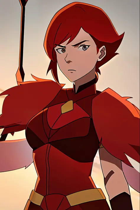 (8k) (many details)young woman, solo,short hair,red hair,red wings,armor,spear